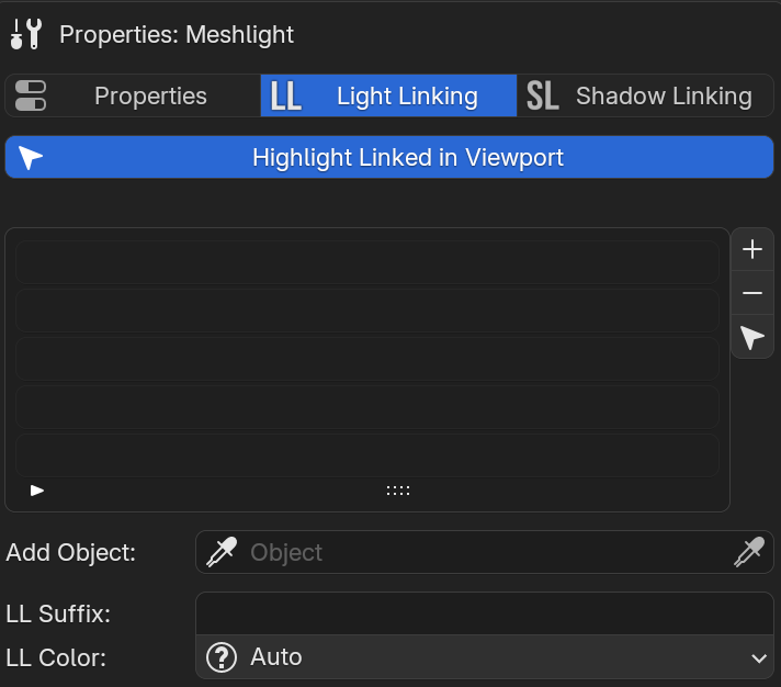 Light Linking Panel Properties