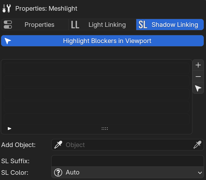 Shadow Linking Panel Properties